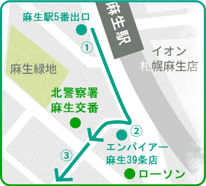 地下鉄麻生駅5番出口からの地図イラスト